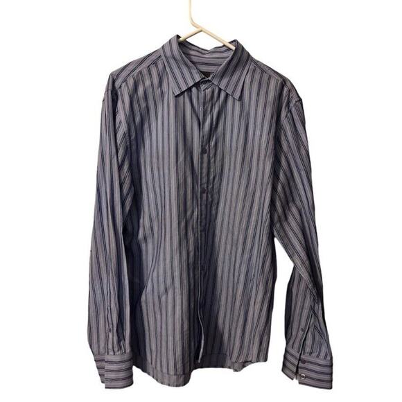 Armani Exchange Mens Button-Up Shirt Blue White Stripe Long Sleeve Size L - Picture 1 of 9